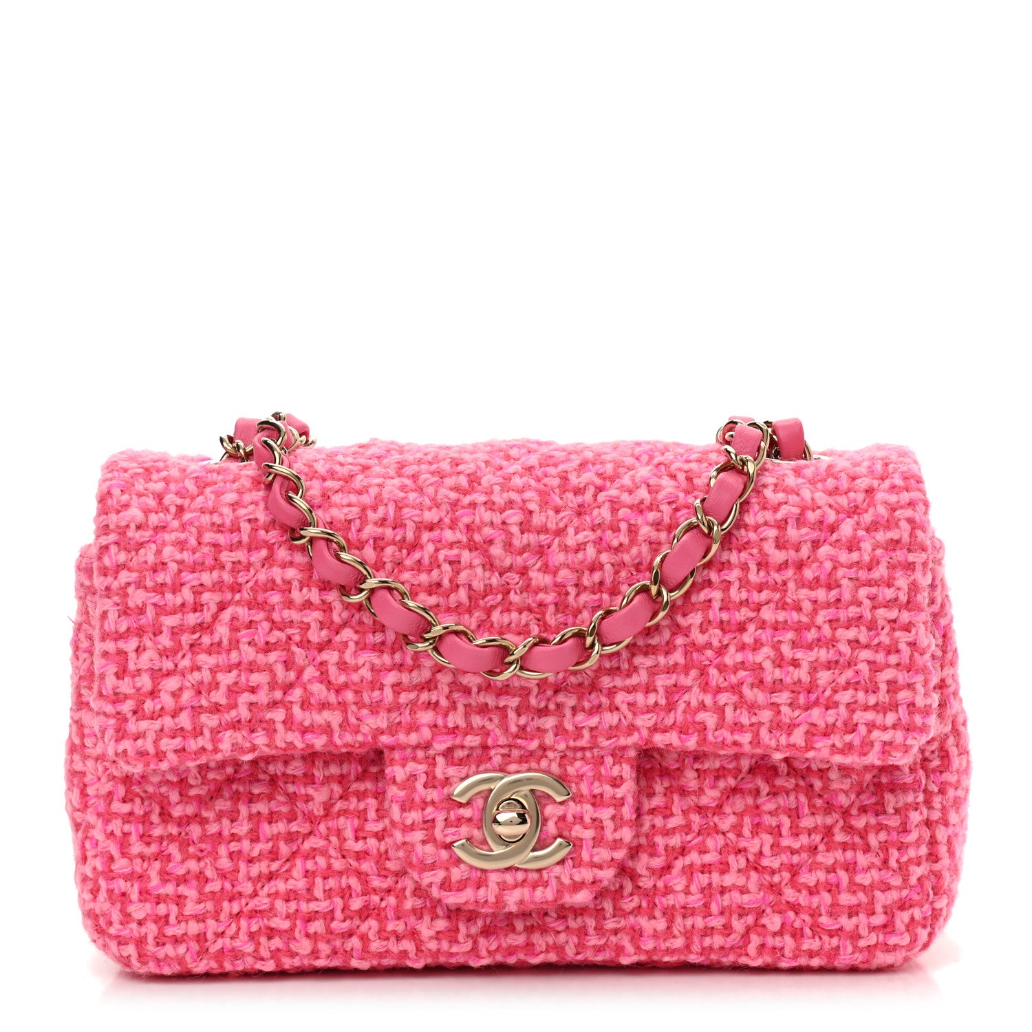 Chanel Wool Tweed Quilted Mini Rectangular Flap Dark Pink Fuchsia 1 of 8