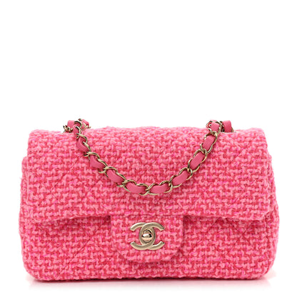 Chanel Wool Tweed Quilted Mini Rectangular Flap Dark Pink Fuchsia 1 of 8