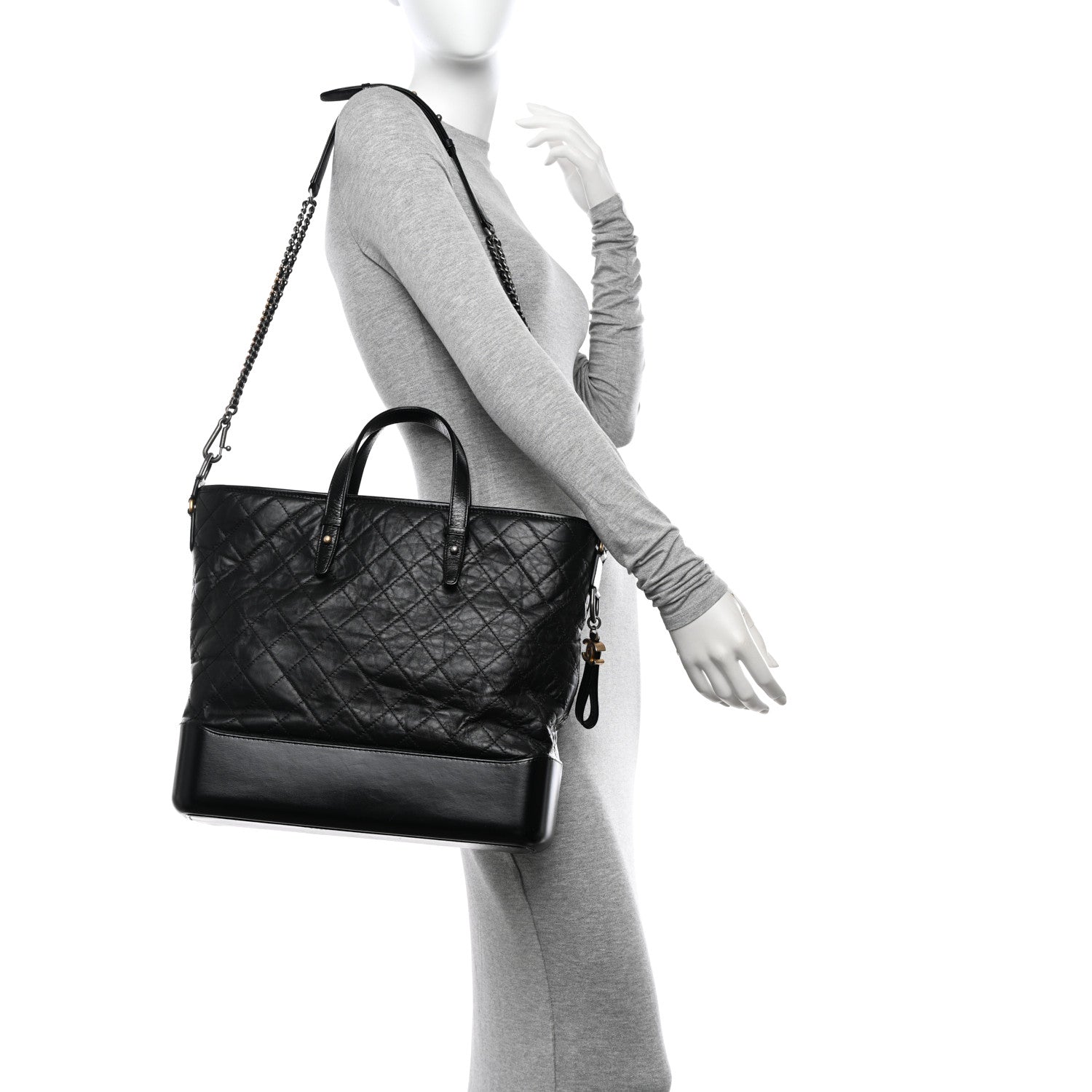 Chanel Aged Calfskin Quilted Large Gabrielle Shopping Tote Black 2 of 12