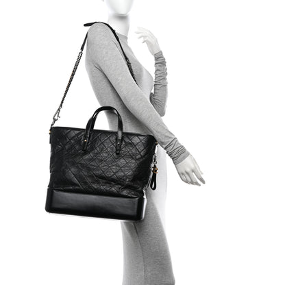 Chanel Aged Calfskin Quilted Large Gabrielle Shopping Tote Black 2 of 12