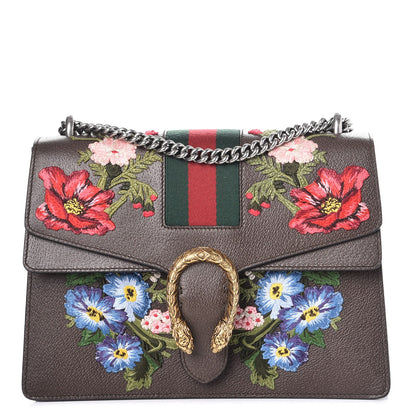 Gucci Calfskin Web Floral Embroidered Medium Dionysus Shoulder Bag New Acero 1 of 12