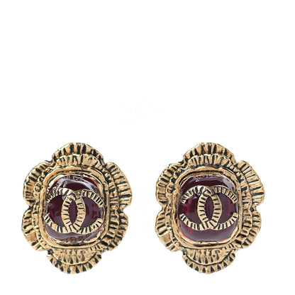 Chanel Resin CC Earrings Dark Red Gold 1 of 3