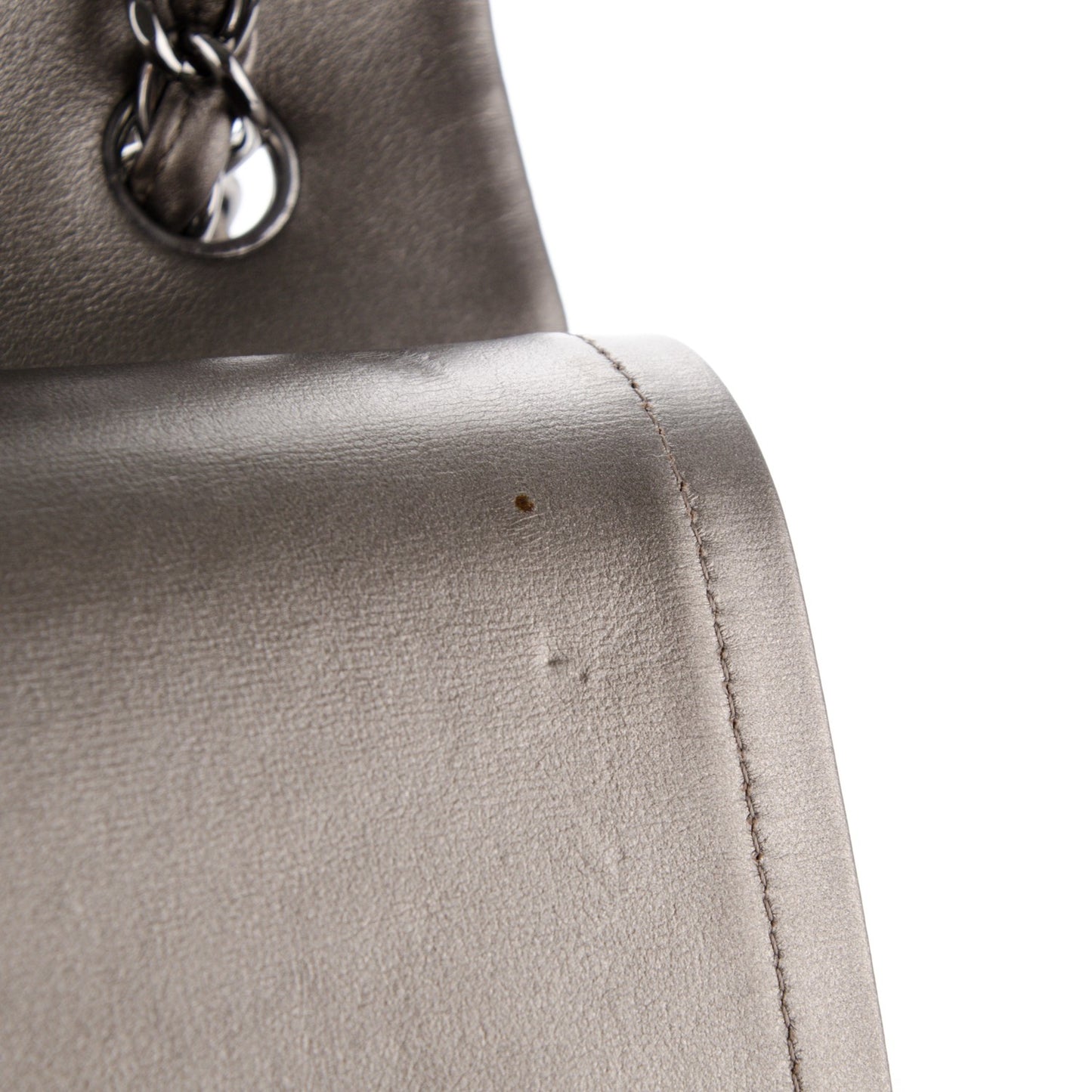 Metallic Lambskin Quilted Jumbo Double Flap Pewter