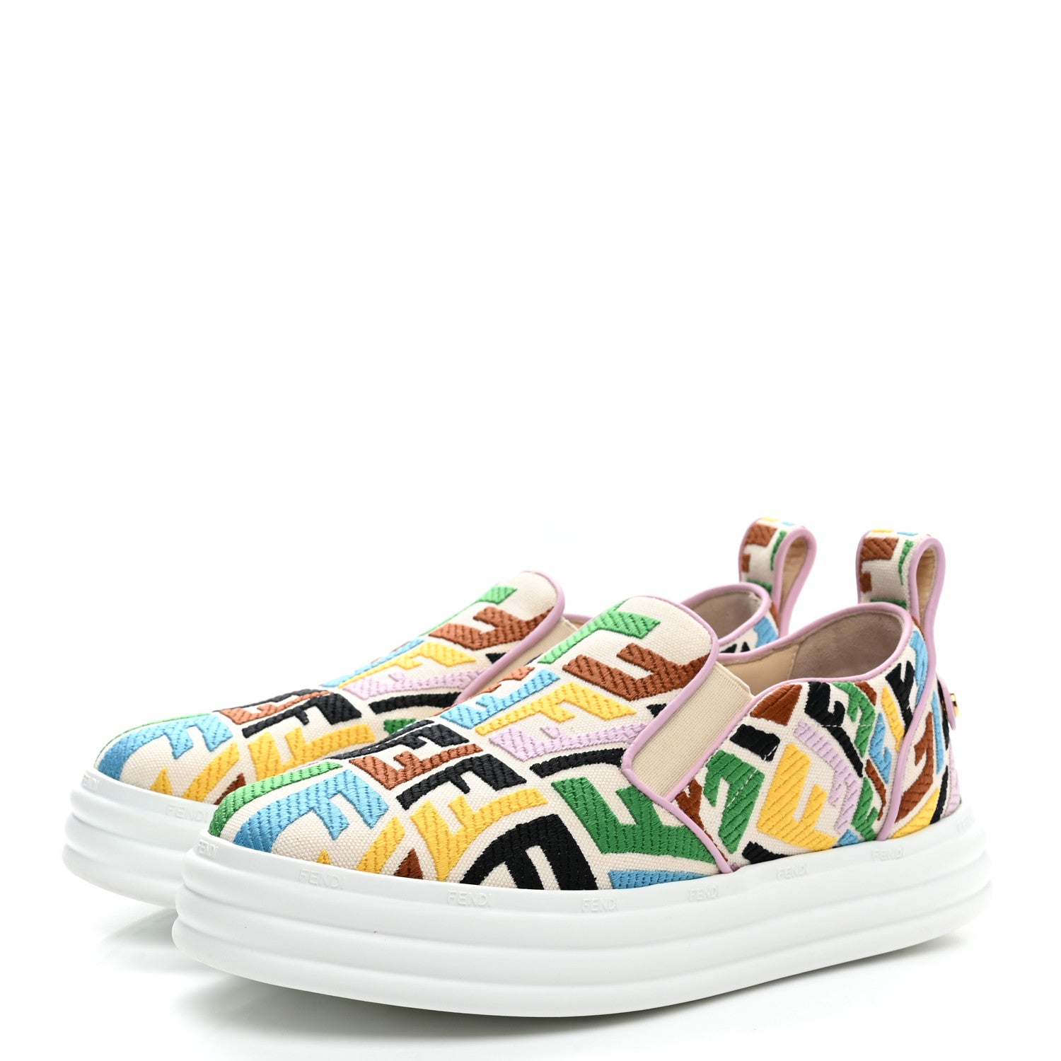Fendi X SARA COLEMAN Canvas FF Vertigo Embroidered Womens Rise Slip On Sneakers 36.5 Grezzo Multicolor 3 of 11