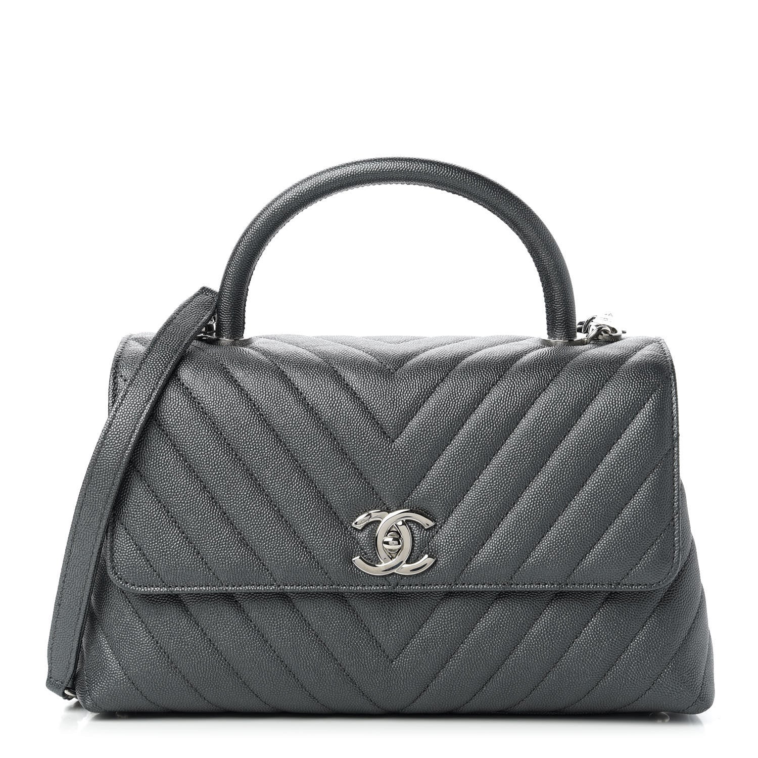 Chanel Iridescent Caviar Chevron Quilted Small Coco Handle Flap Black 1 of 10