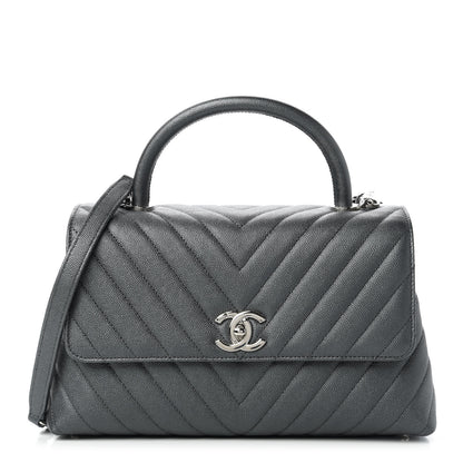 Chanel Iridescent Caviar Chevron Quilted Small Coco Handle Flap Black 1 of 10