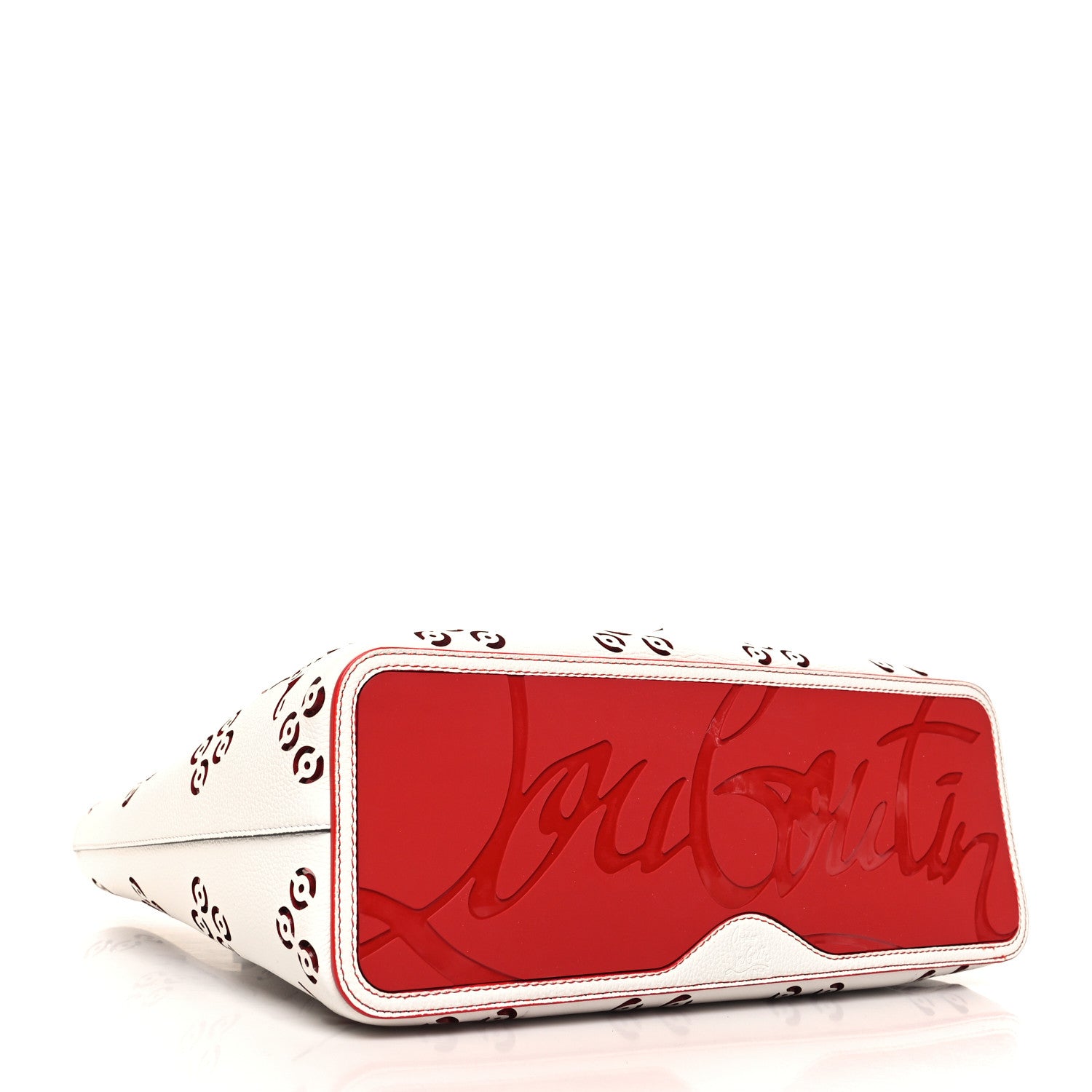 Christian Louboutin Calfskin Perforated Small Loubinthesky Cabarock Spikes Tote Snow 4 of 10