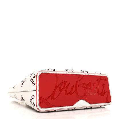 Christian Louboutin Calfskin Perforated Small Loubinthesky Cabarock Spikes Tote Snow 4 of 10
