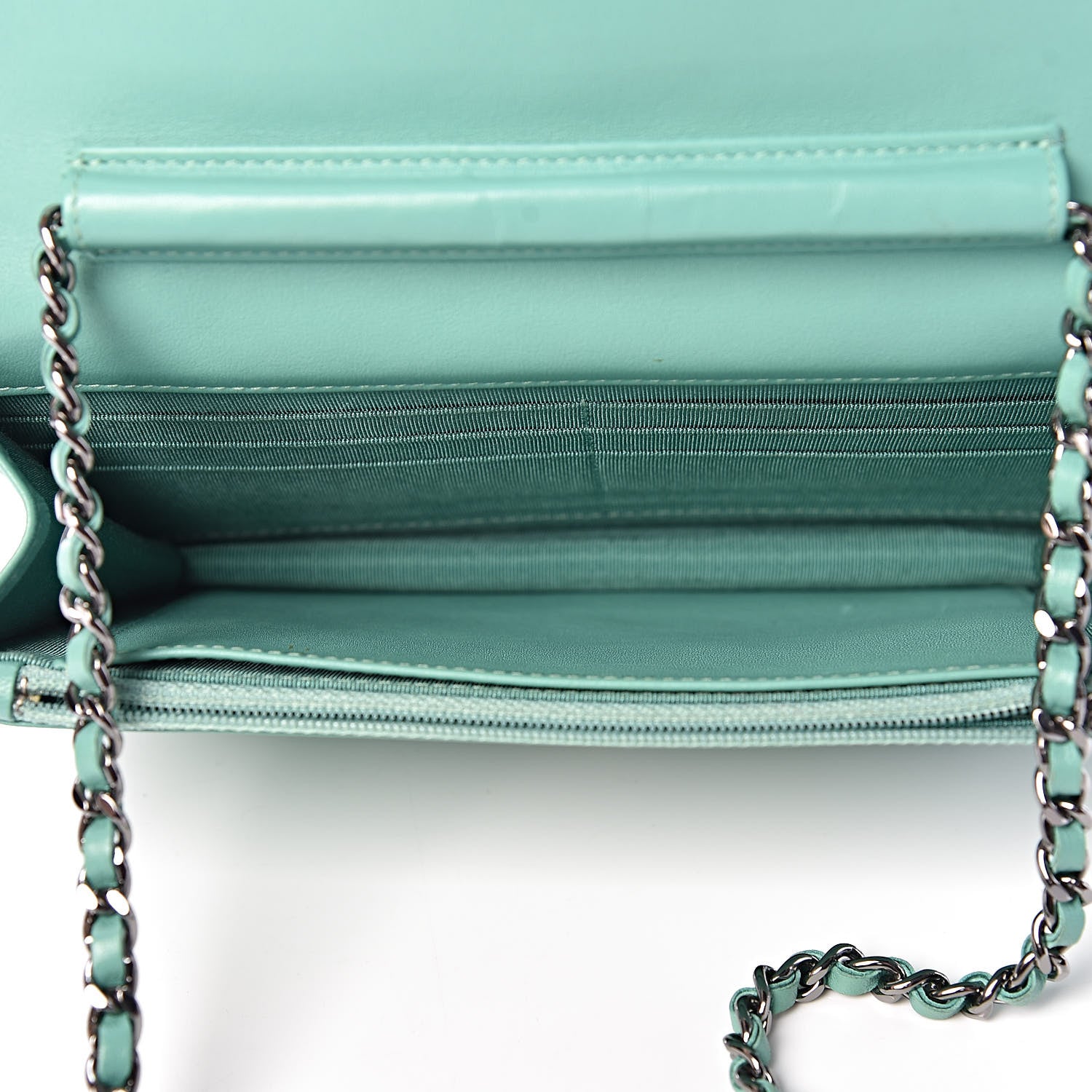 Chanel Patent Quilted Wallet On Chain WOC Green 5 of 14