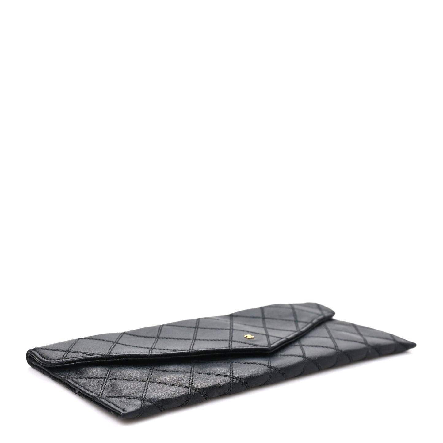 Lambskin Diamond Stitched Envelope Long Flap Wallet Black