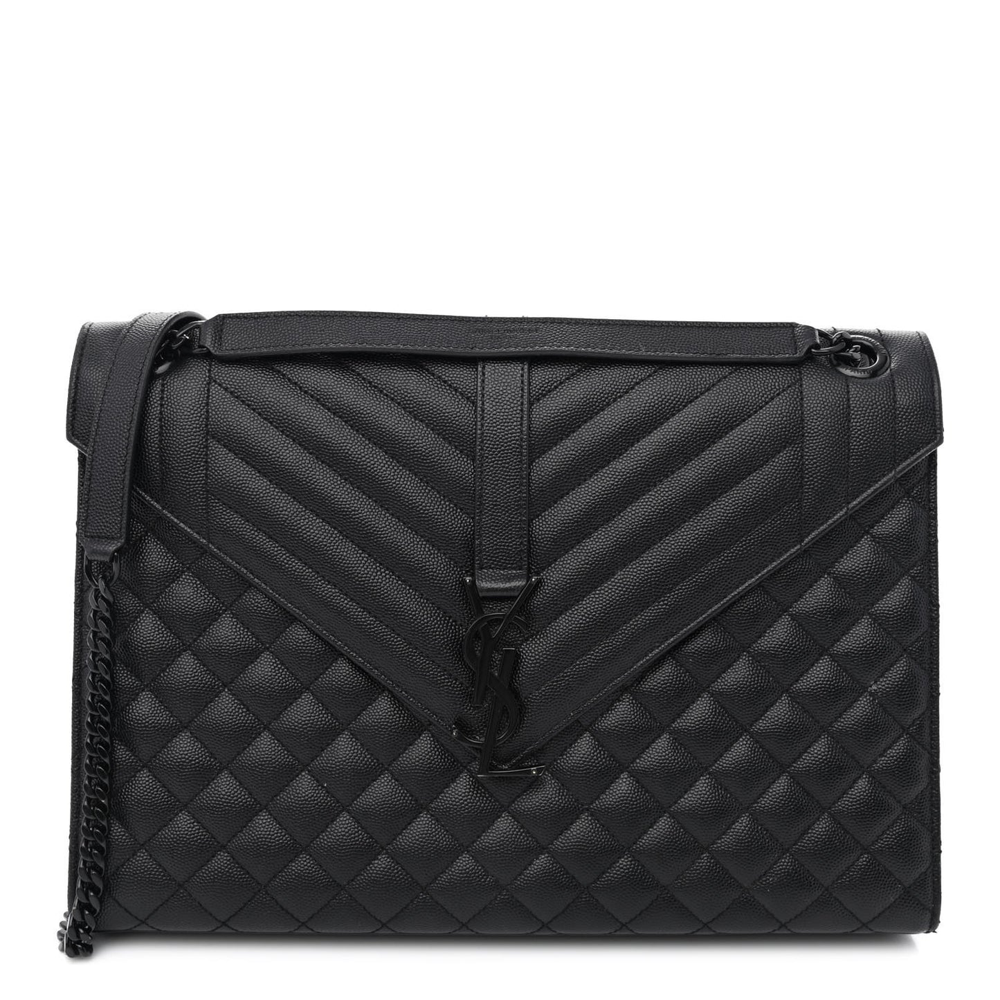 Grain De Poudre Textured Mixed Matelasse Large Triquilt Monogram Monochrome Satchel Black