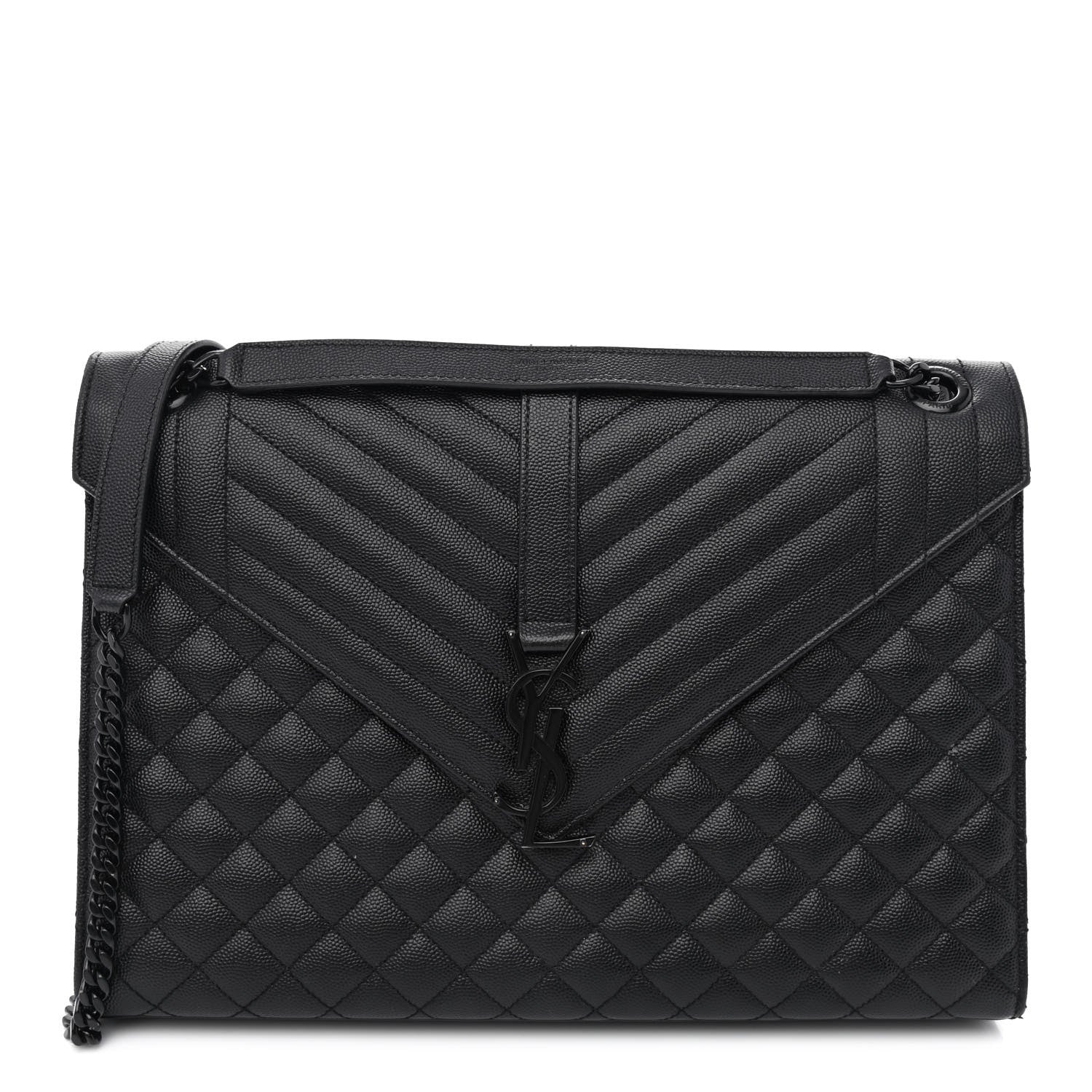 Saint Laurent Grain De Poudre Textured Mixed Matelasse Large Triquilt Monogram Monochrome Satchel Black 1 of 11