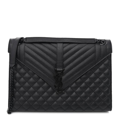 Saint Laurent Grain De Poudre Textured Mixed Matelasse Large Triquilt Monogram Monochrome Satchel Black 1 of 11