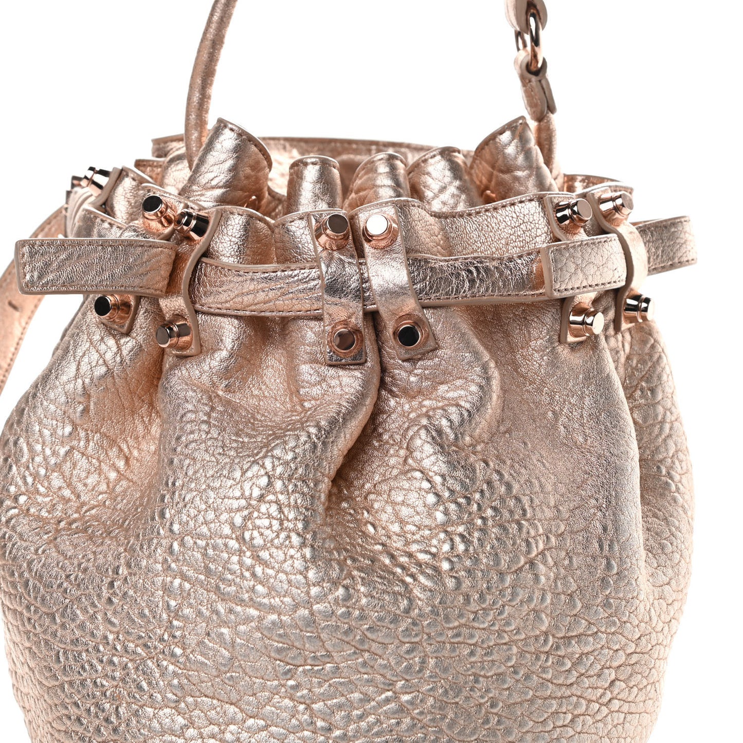 Metallic Pebbled Lambskin Diego Bucket Bag Rose Gold