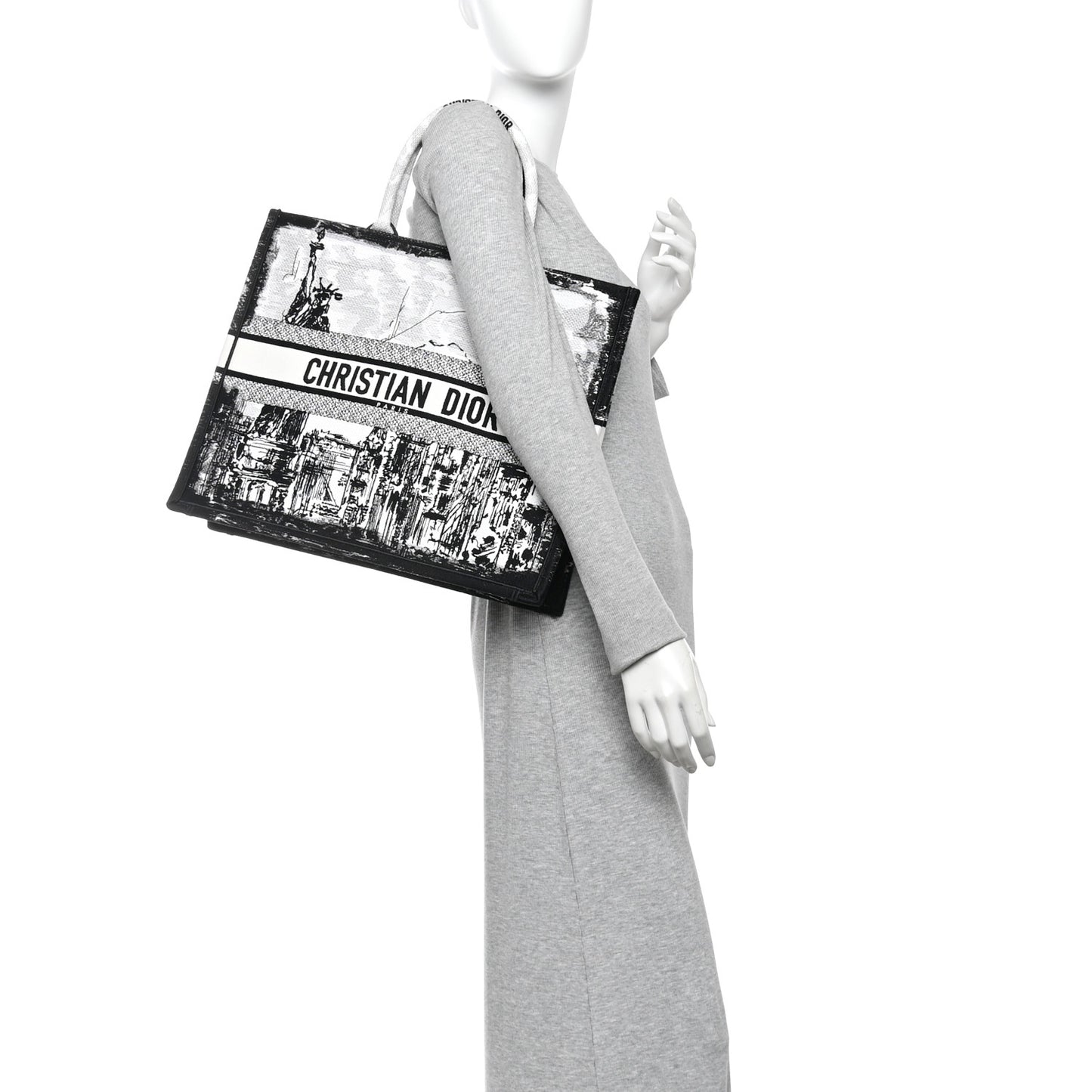 Canvas Embroidered Large New York Book Tote Black White