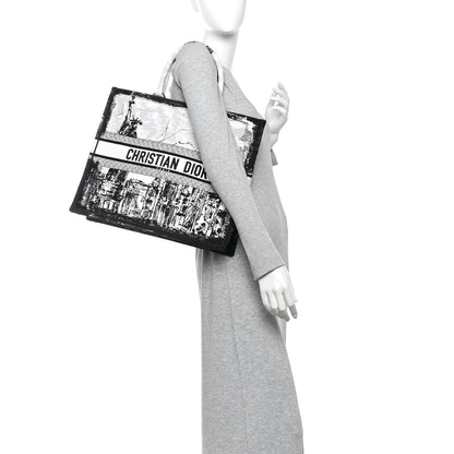 Christian Dior Canvas Embroidered Large New York Book Tote Black White 2 of 10