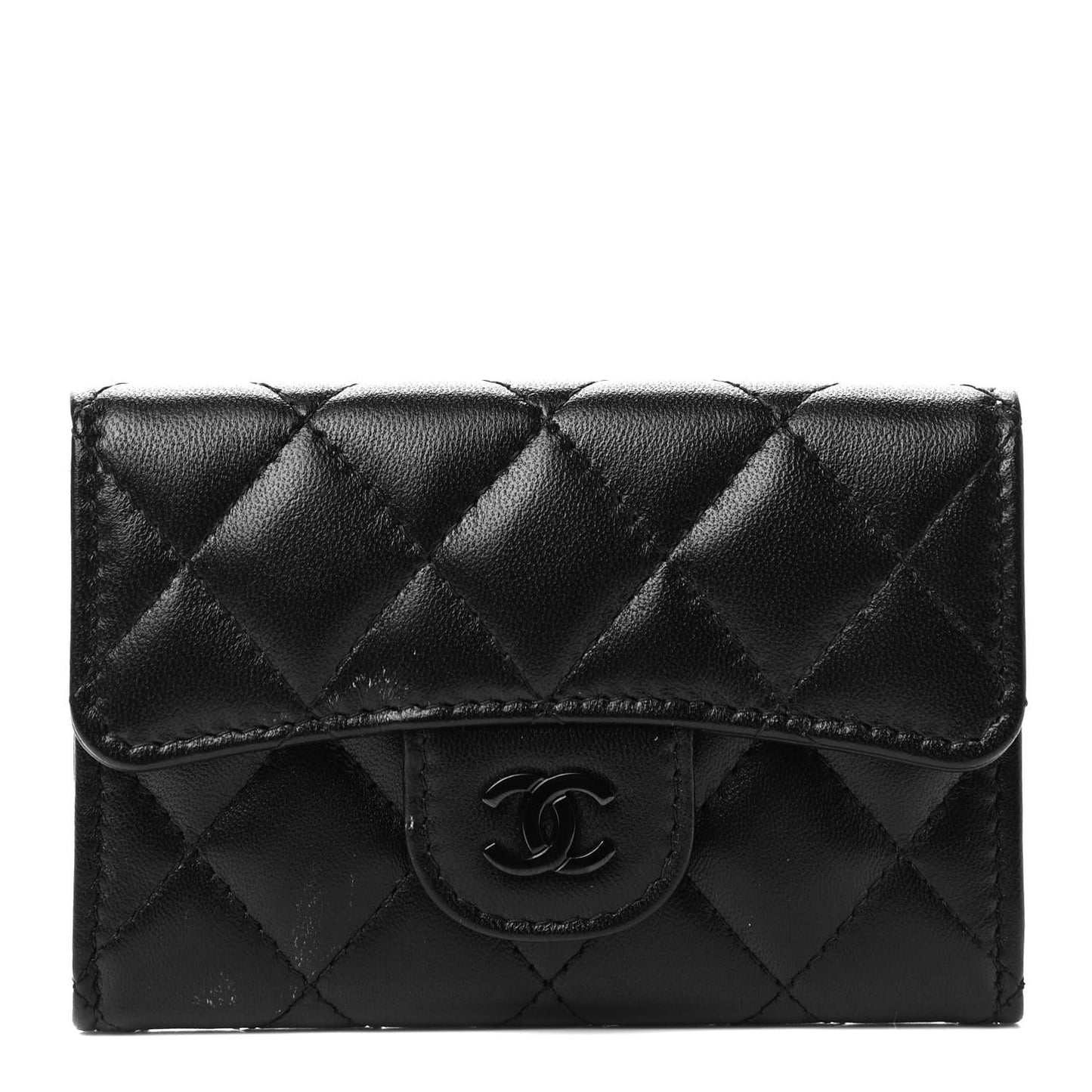 Lambskin Quilted Flap Card Holder Wallet So Black