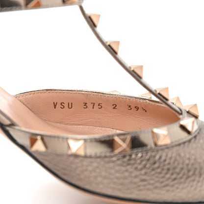 Valentino Garavani Metallic Pebbled Calfskin Patent Rockstud Ankle Strap 65mm Pumps 39.5 Skin 9 of 9