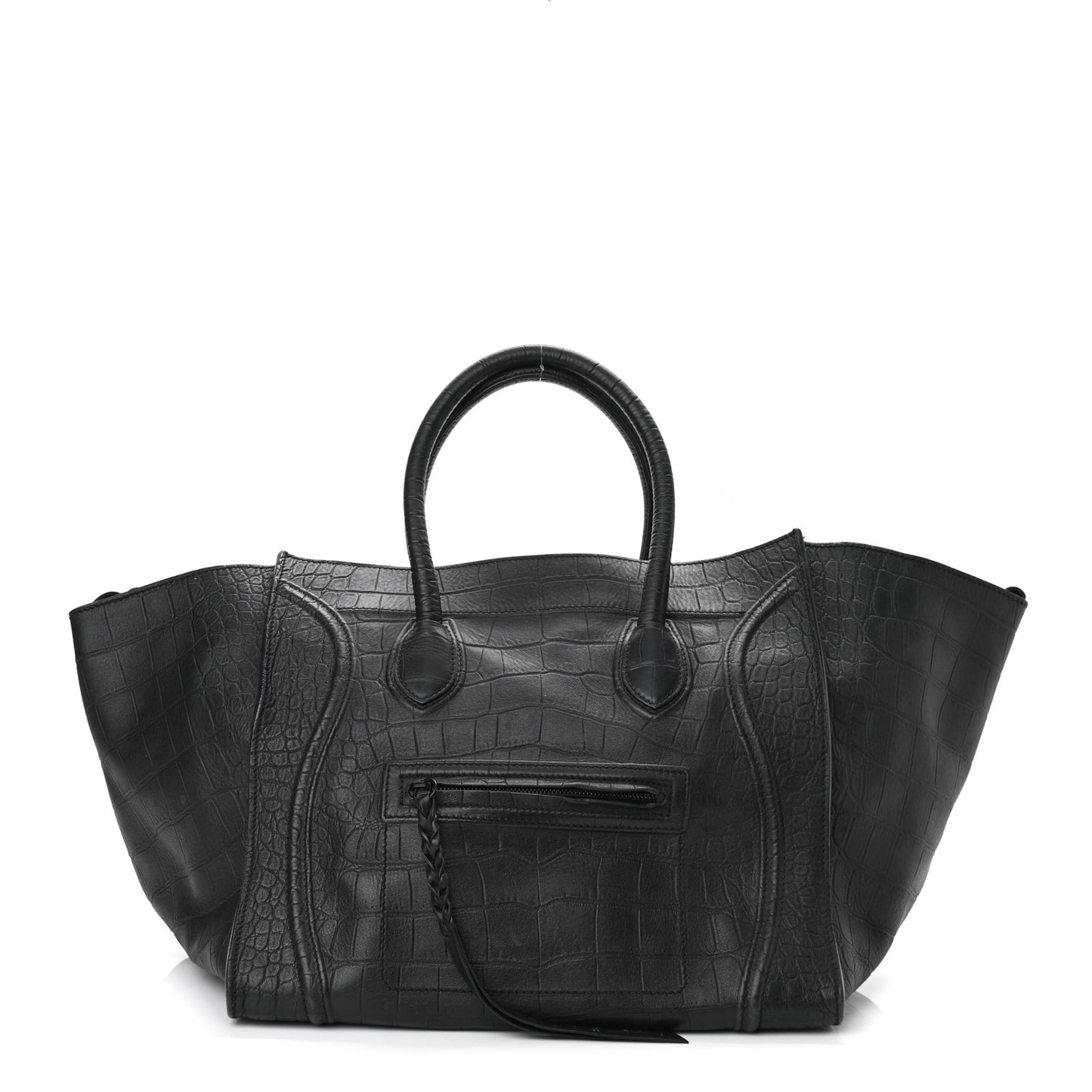 Crocodile Embossed Calfskin Large Phantom Luggage Black