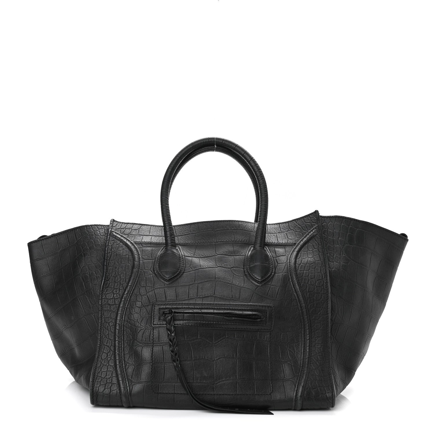 Celine Crocodile Embossed Calfskin Large Phantom Luggage Black 1 of 8