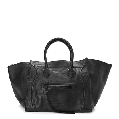 Celine Crocodile Embossed Calfskin Large Phantom Luggage Black 1 of 8