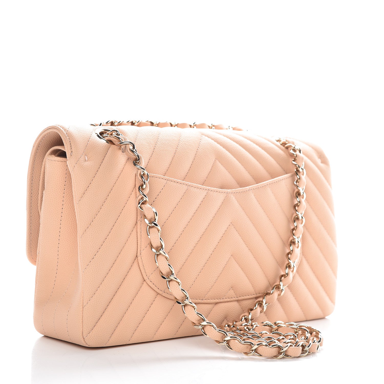 Chanel Caviar Chevron Quilted Medium Double Flap Beige 3 of 11