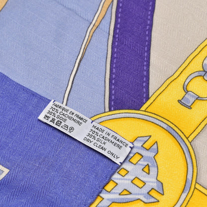 Hermes Cashmere Silk La Promenade Du Matin Shawl 140 Lavande Ciel Jaune 6 of 6