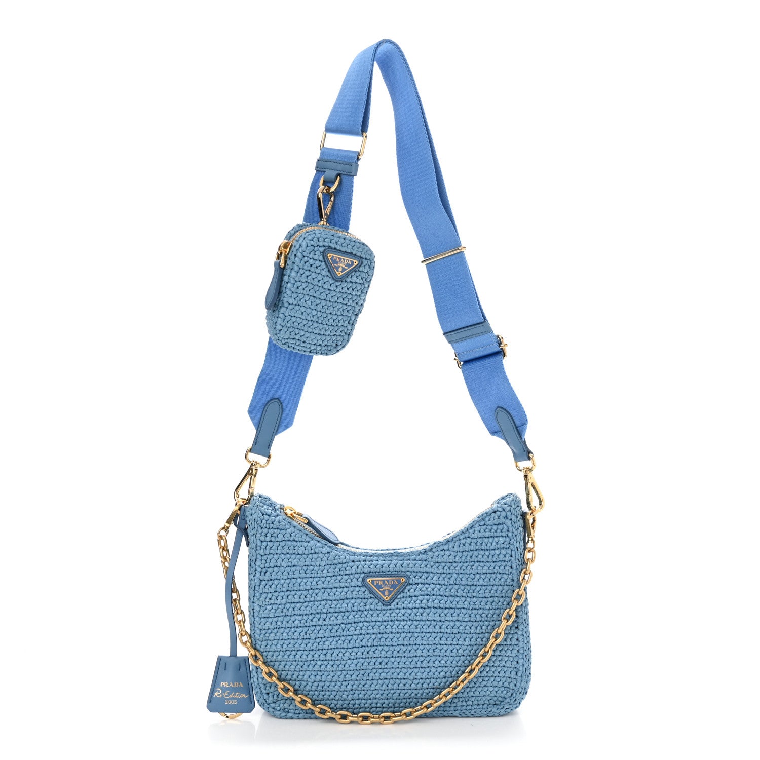 Prada Yarn Raffia Effect Crochet Re-Edition 2005 Shoulder Bag Celeste 1 of 11