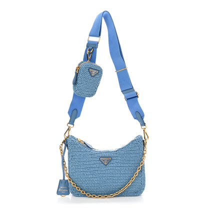 Prada Yarn Raffia Effect Crochet Re-Edition 2005 Shoulder Bag Celeste 1 of 11