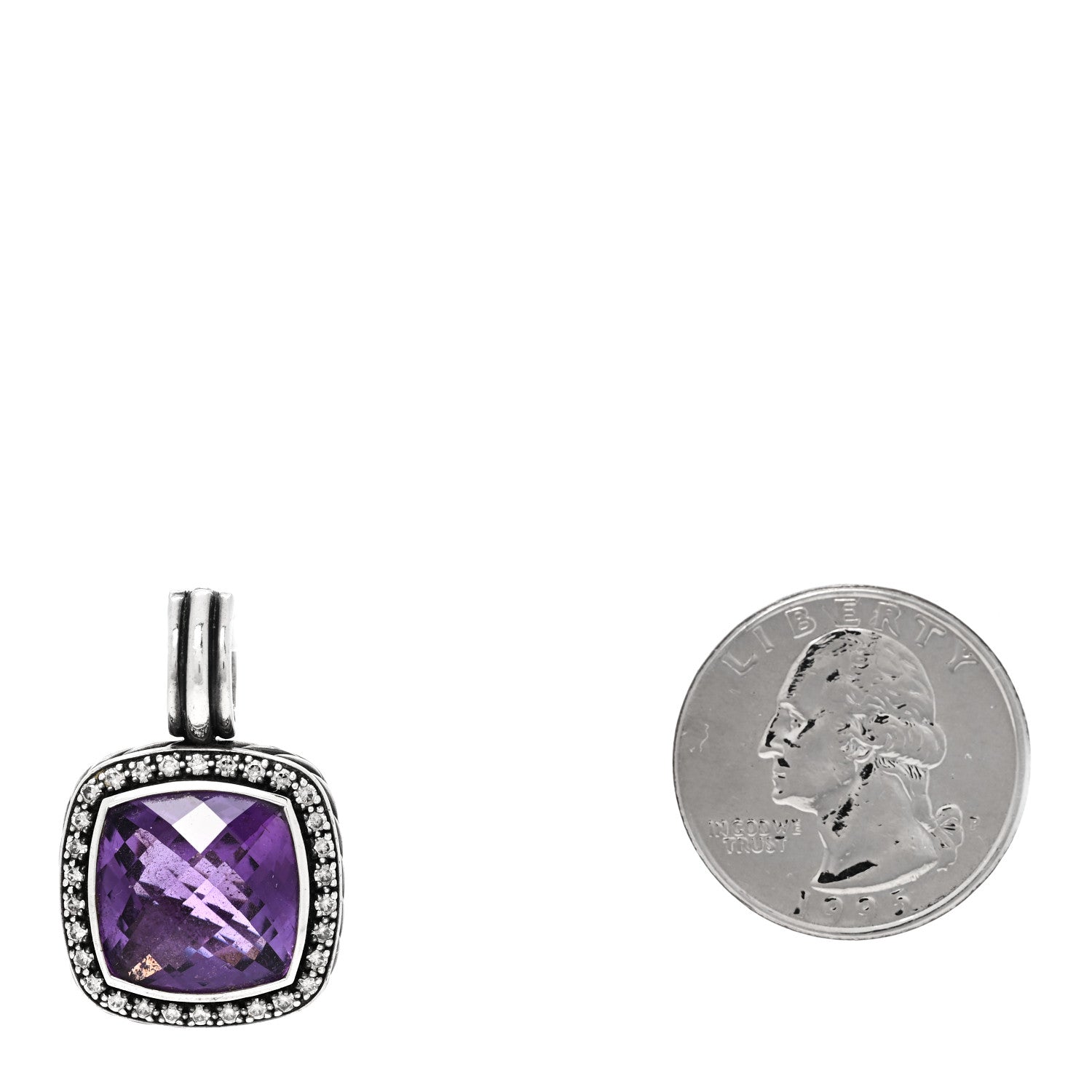 David Yurman Sterling Silver Diamond Amethyst 17mm Albion Enhancer Pendant 2 of 4