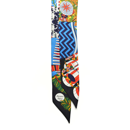 Hermes Silk De l'Ombrelle Aux Duels Sticker Twilly Black Bleu Jaune Vif 2 of 6