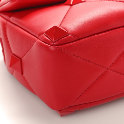 Valentino Garavani Nappa Enamel Monochrome Medium Roman Stud Shoulder Bag Rouge Pur 7 of 8