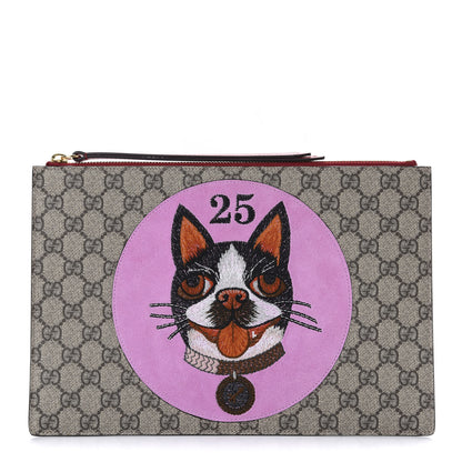 Gucci GG Supreme Monogram Bosco Patch Zip Pouch Beige Malva Hibiscus Red 1 of 10