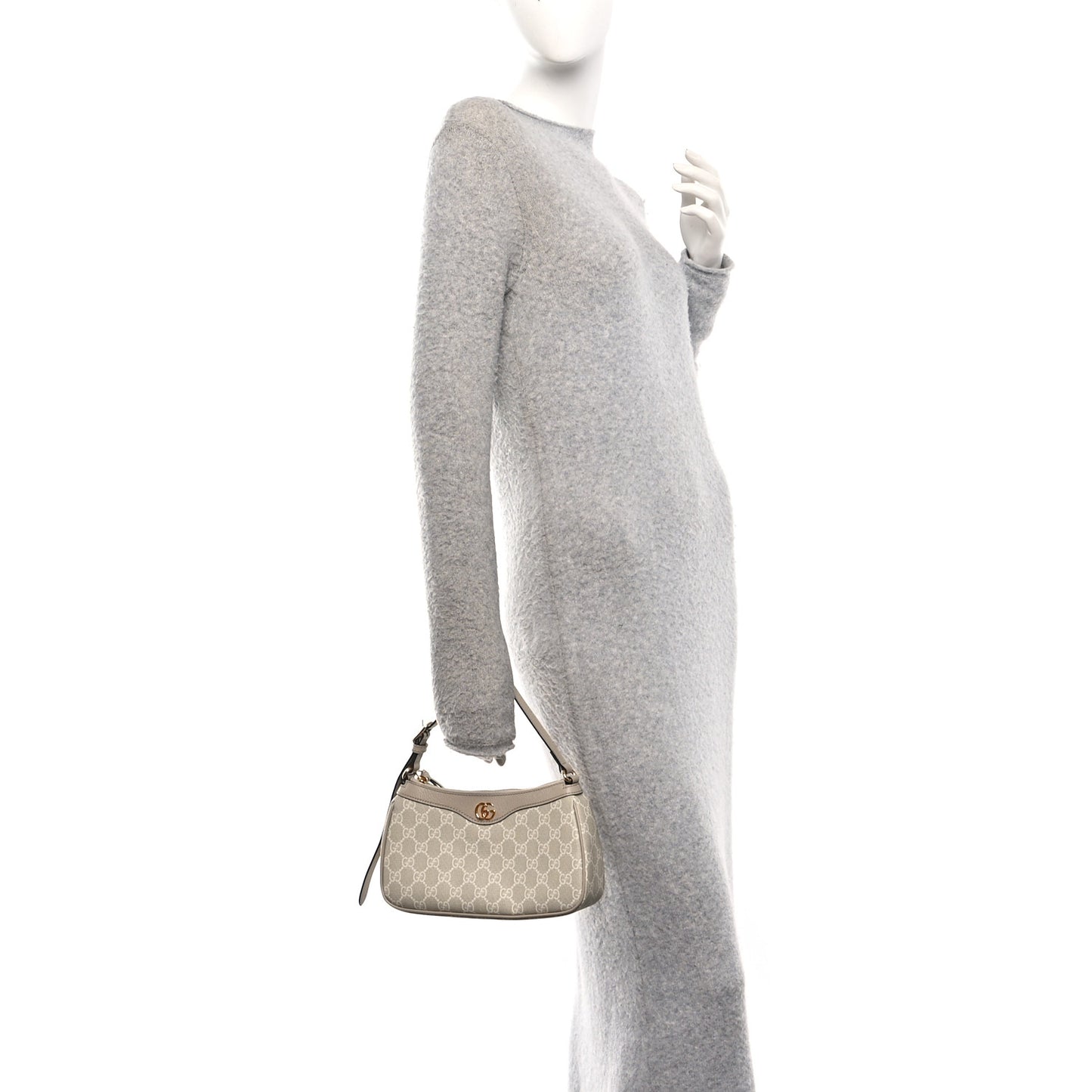 GG Supreme Monogram Textured Dollar Calfskin Small Ophidia Hobo Beige Mystic White Oatmeal