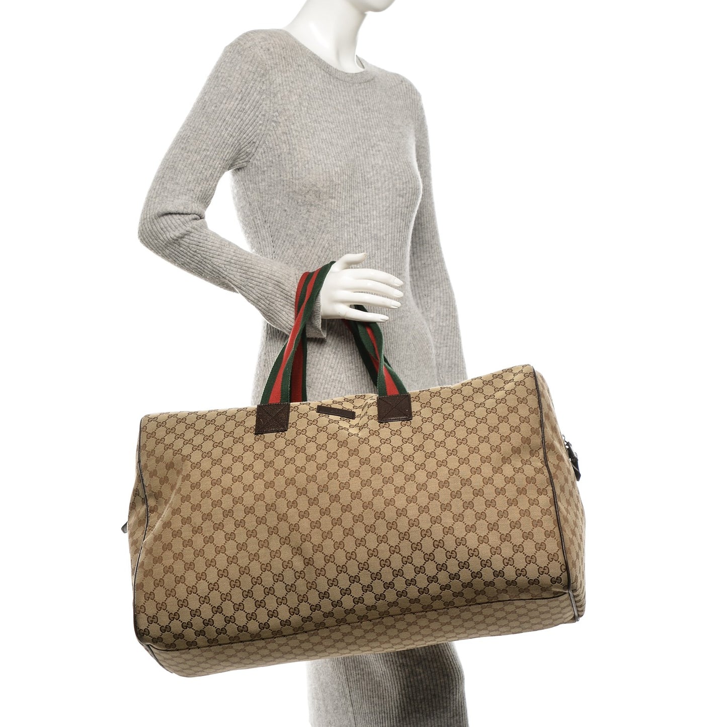 GG Monogram Web Large Collapsible Carry On Duffle Beige Brown