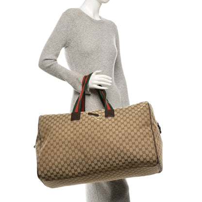 Gucci GG Monogram Web Large Collapsible Carry On Duffle Beige Brown 2 of 9