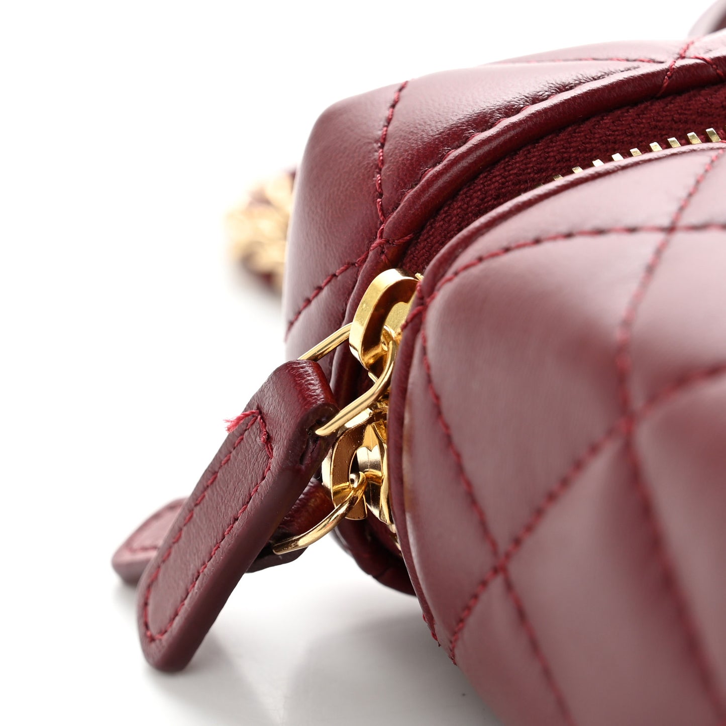 Lambskin Quilted Top Handle Slim Vanity With Chain Burgundy