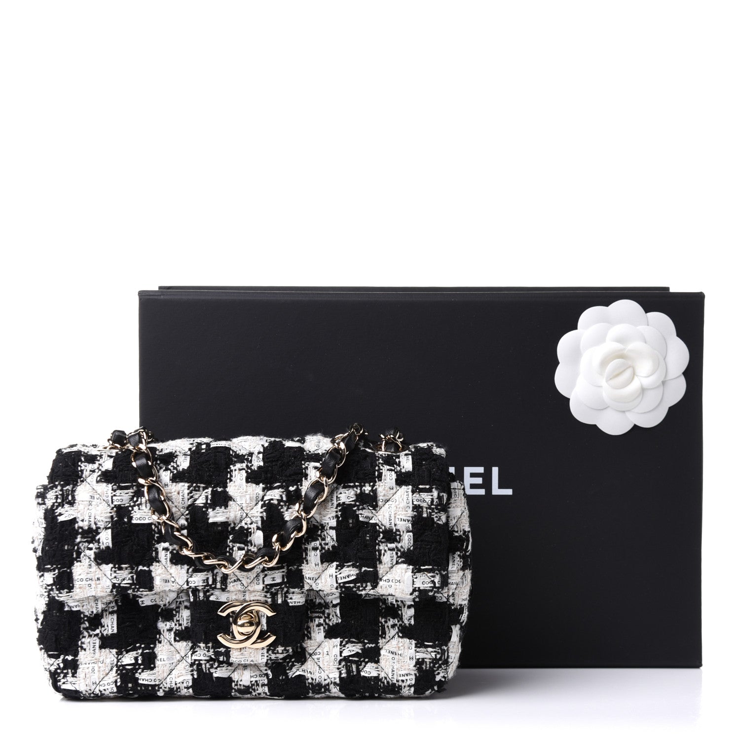 Chanel Tweed Quilted Mini Rectangular Flap Black Ecru White 12 of 12