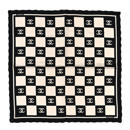 Chanel Silk CC Scarf Hair Tie Black White 2 of 4