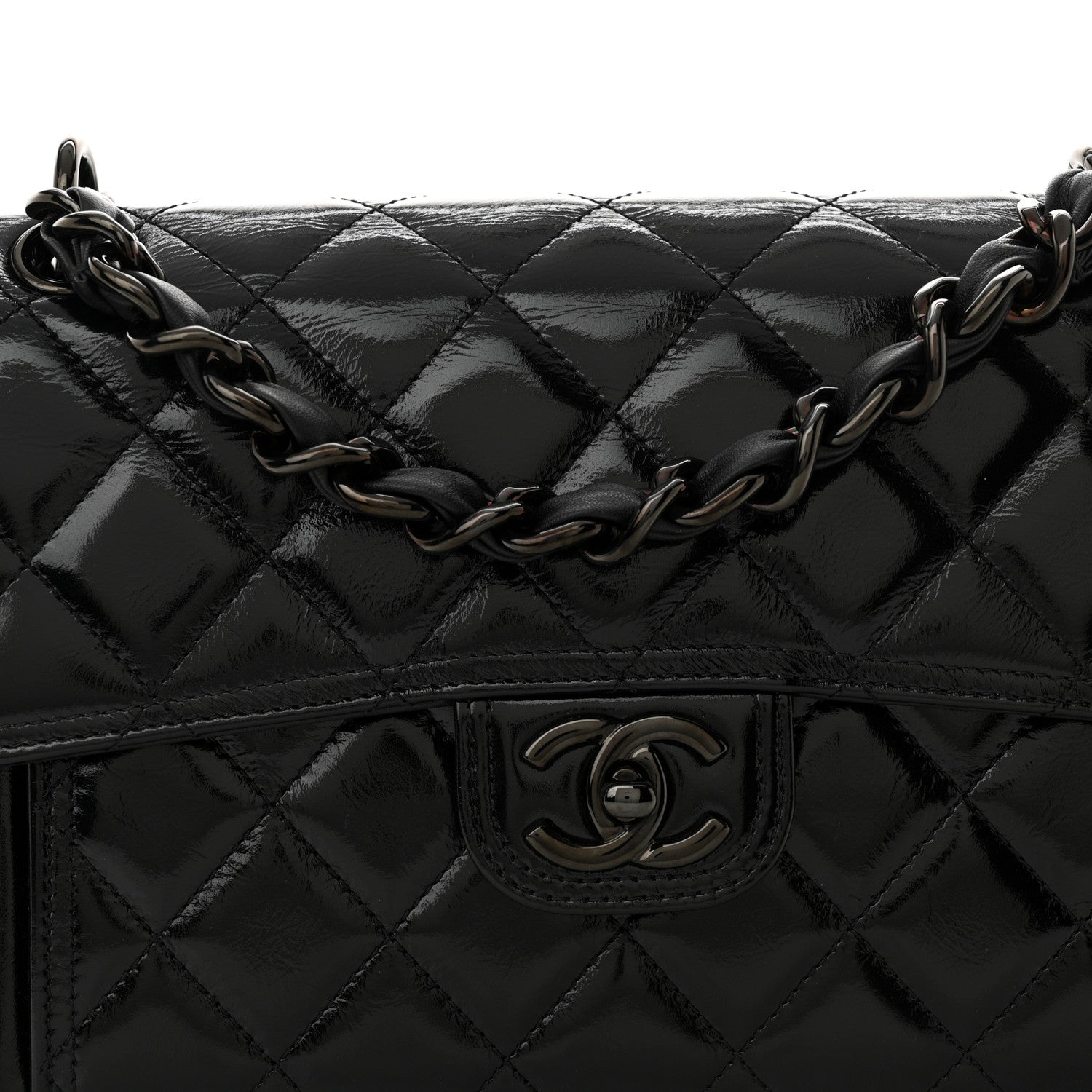 Chanel Shiny Crumpled Calfskin Quilted Large Double You Flap So Black 8 of 10