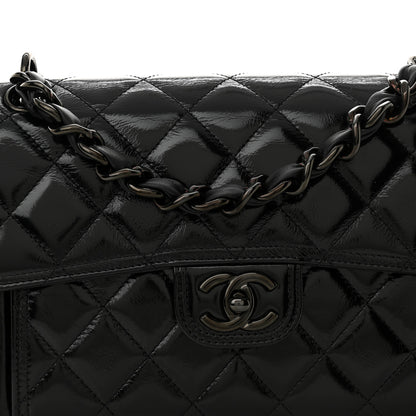 Chanel Shiny Crumpled Calfskin Quilted Large Double You Flap So Black 8 of 10