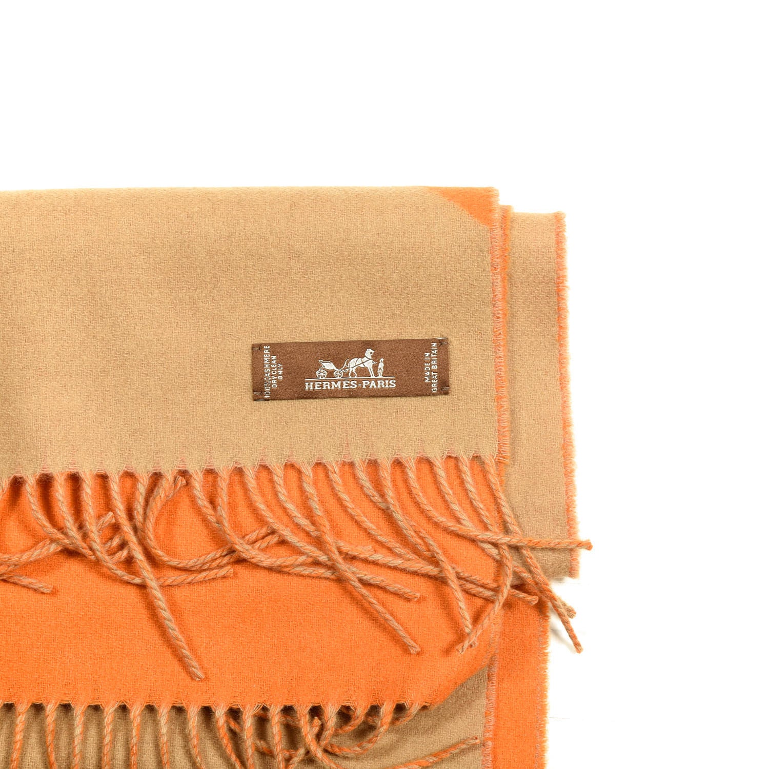 Hermes Cashmere Casaque Chevron Muffler Camel Mandarine 3 of 3