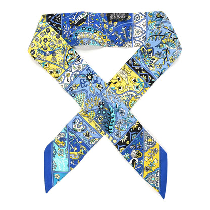 Hermes Silk Au Pays Des Oiseaux Fleurs Twilly Bleu Dur Jaune Vif Turquosie 1 of 8