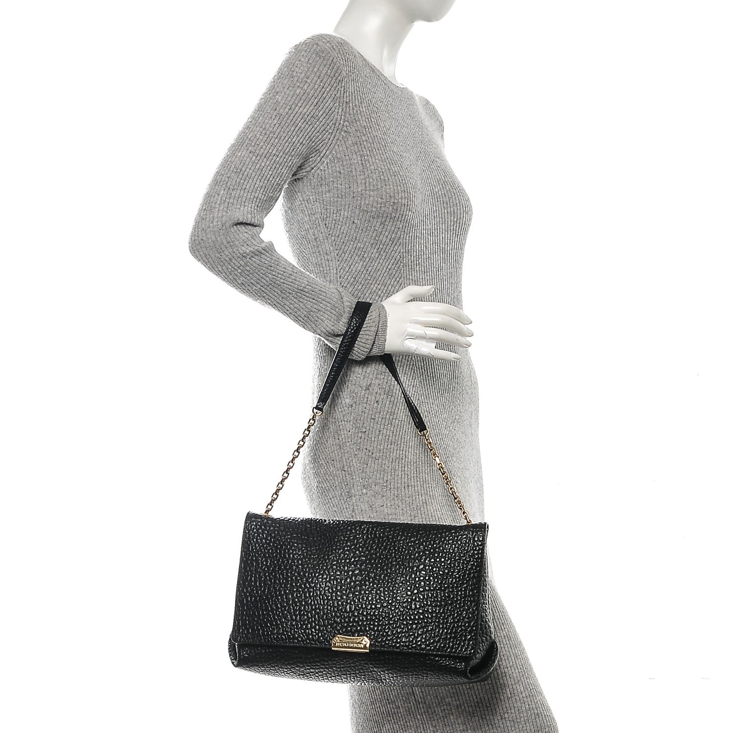 Burberry Signature Grain Large Mildenhall Shoulder Bag Black 2 of 7