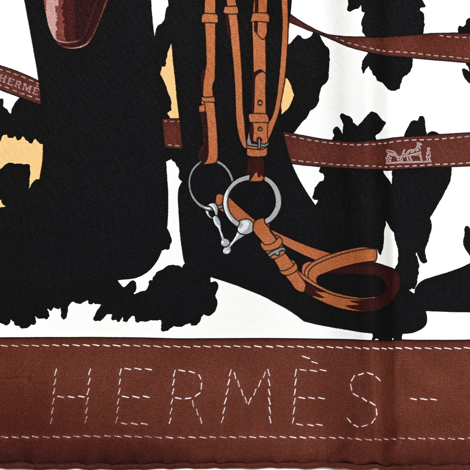 Hermes Silk Monsieur et Madame Scarf 90 Chocolat Ivoire Black 2 of 3
