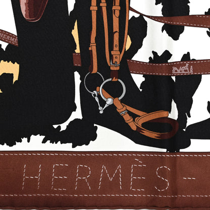 Hermes Silk Monsieur et Madame Scarf 90 Chocolat Ivoire Black 2 of 3
