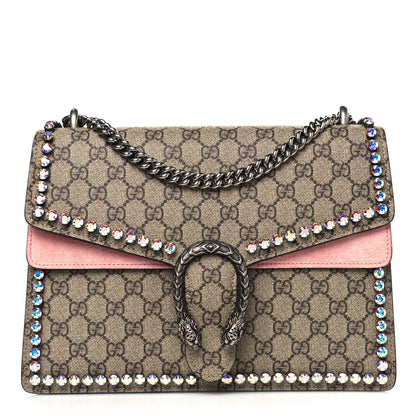 Gucci GG Supreme Monogram Suede Crystal Medium Dionysus Shoulder Bag Beige Ebony Light Peonia 1 of 9