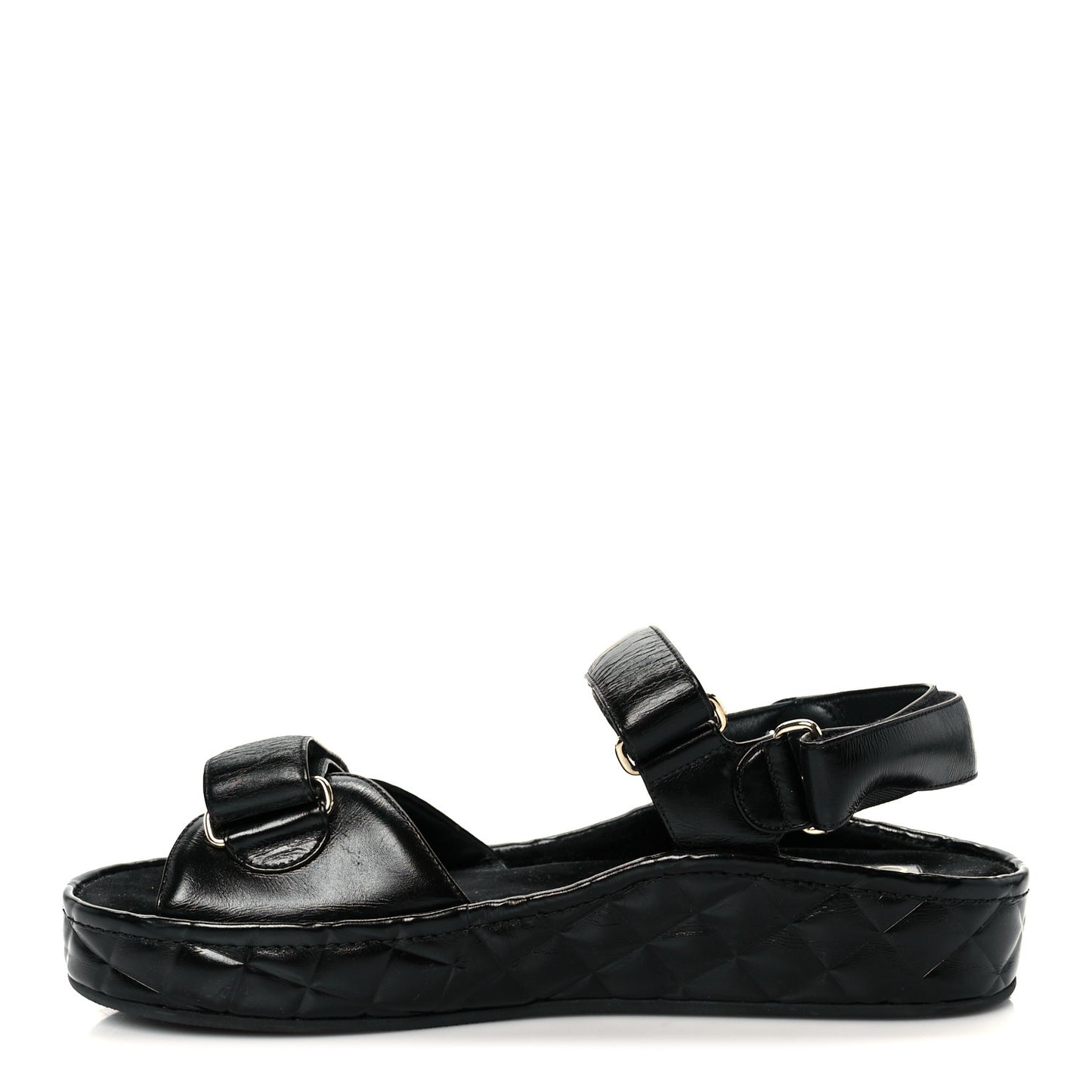 Shiny Calfskin Logo Platform Sandals 41 Black