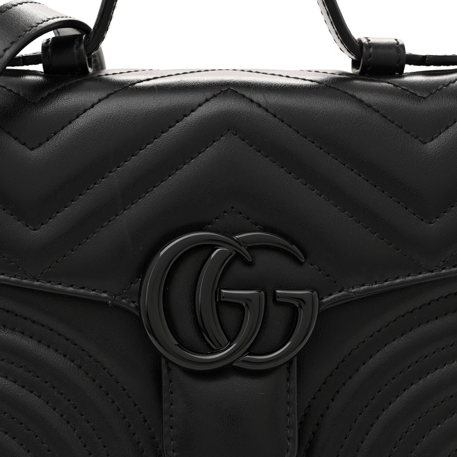 Gucci Calfskin Matelasse Monochrome GG Marmont Top Handle Shoulder Bag Black 8 of 13