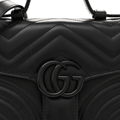 Gucci Calfskin Matelasse Monochrome GG Marmont Top Handle Shoulder Bag Black 8 of 13